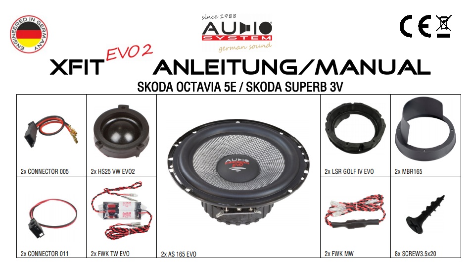 AUDIO SYSTEM XFIT SKODA SUPERB 3V EVO2 110W PERFECT FIT COMPO SYSTEM